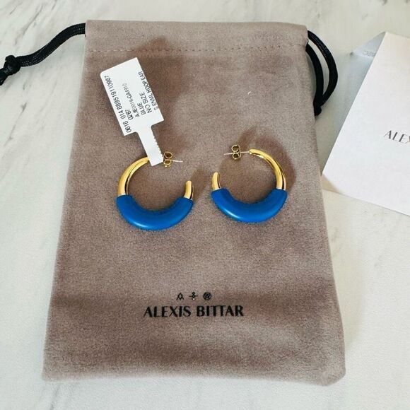 Alexis Bittar Retro Memphis 14K Yellow Goldplated Half-Hoop Earrings,‎ Blue, NWT - Picture 9 of 16